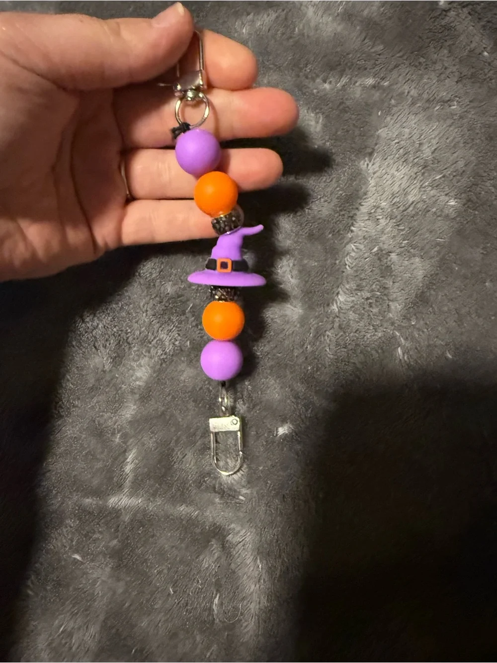 Halloween Witch Hat Beaded Phone Clip Charm - Purple & Orange